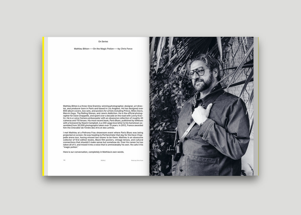 Sixtysix Issue 16 open to pages 156 and 157, Mathieu Bitton.